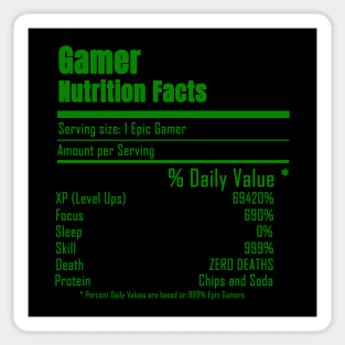 gamer nutrition facts Sticker